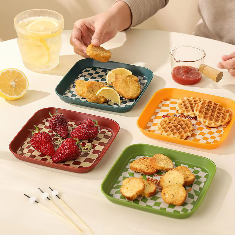 Checkerboard Grid Plastic Dinner Plate With Storage Rack