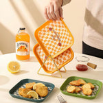 Checkerboard Grid Plastic Dinner Plate With Storage Rack - Lazylifeshop