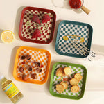 Checkerboard Grid Plastic Dinner Plate With Storage Rack - Lazylifeshop