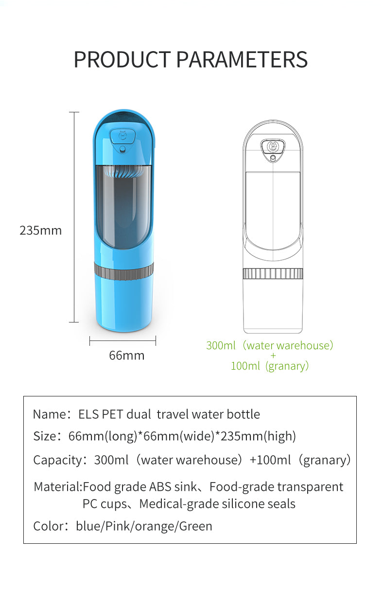 Portable Collapsible Pet Water Bottle With Food Storage