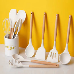 Milk White Silicone Cooking Utensils Set (1 Set of 12 Pcs) - Lazylifeshop