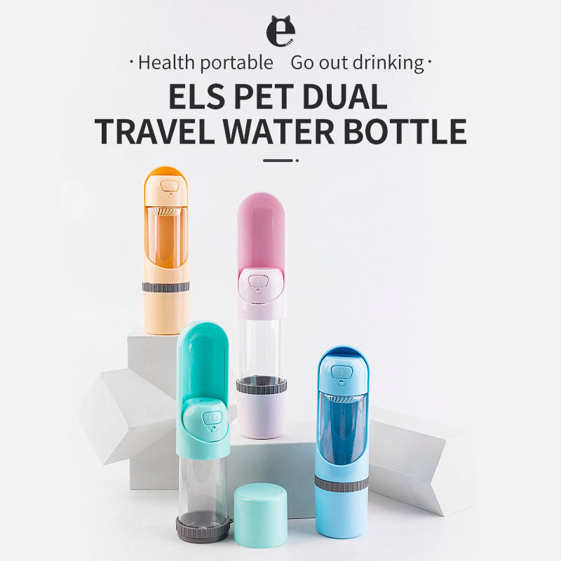 Botella de agua plegable portátil para mascotas con almacenamiento de alimentos