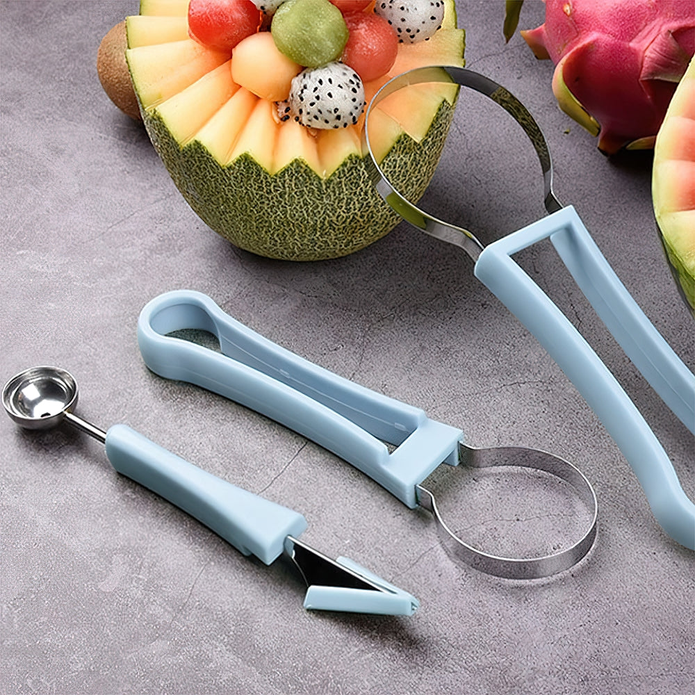 Lazylifeshop 4 in 1 Stainless Steel Melon Baller Scoop Set Blue