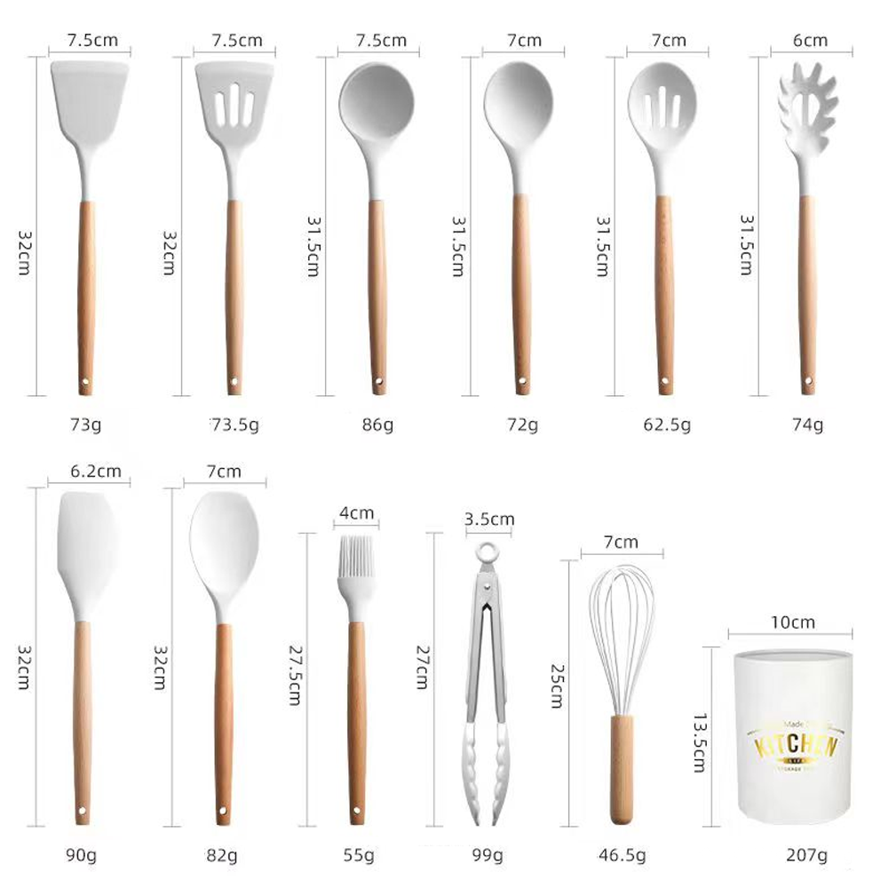 Milk White Silicone Cooking Utensils Set (1 Set of 12 Pcs)