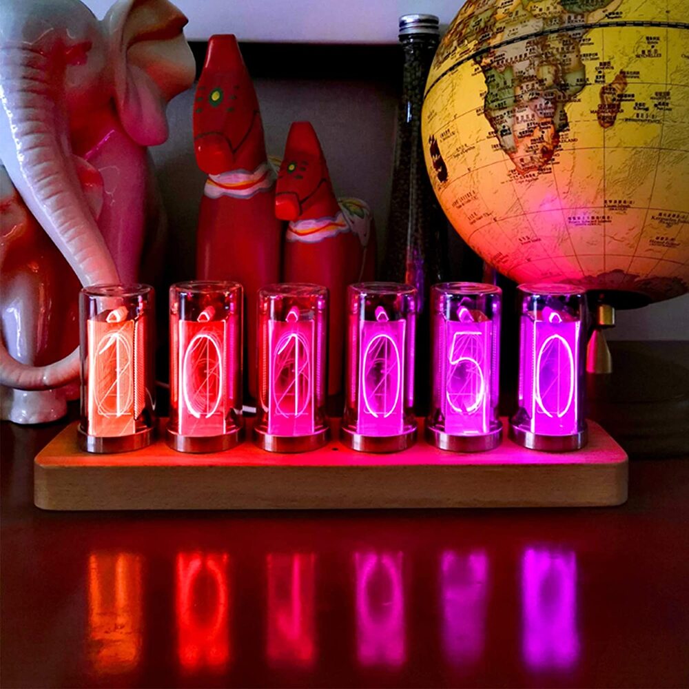 D'ESIGN LED Clock 6-Digit Nixie Tube Clock USB Type-C Powered（Color Adjustable）