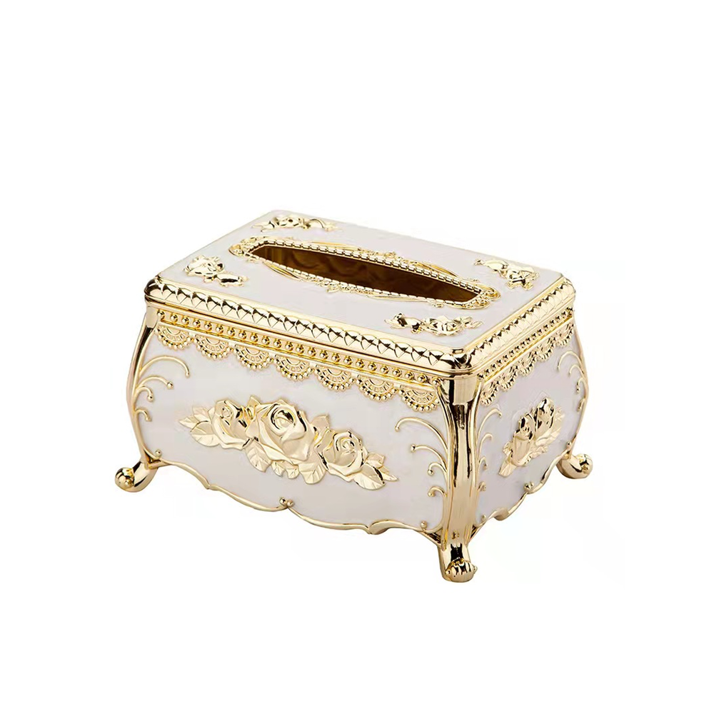Caja de pañuelos grabada estilo europeo con borde dorado o plateado