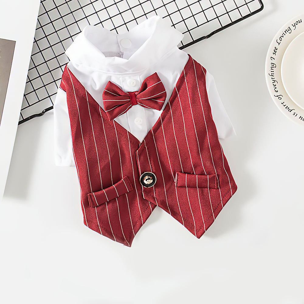 Pet Dogs Prince Summer Thin Tuxedo Wedding Party Suit Formal Wear Red / XL
