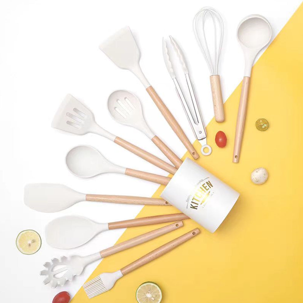 Milk White Silicone Cooking Utensils Set (1 Set of 12 Pcs)