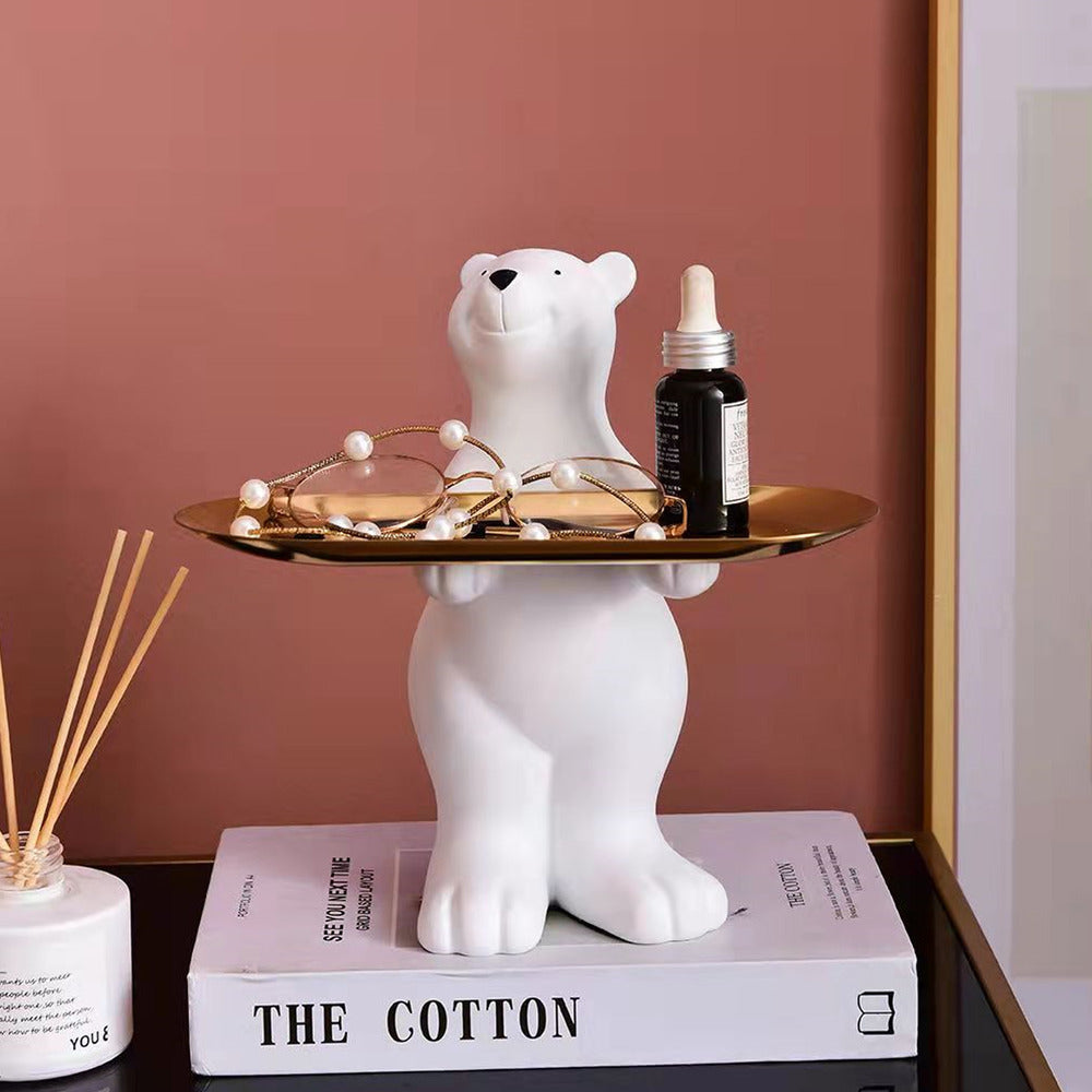 Standing Polar Bear Statue With Tray