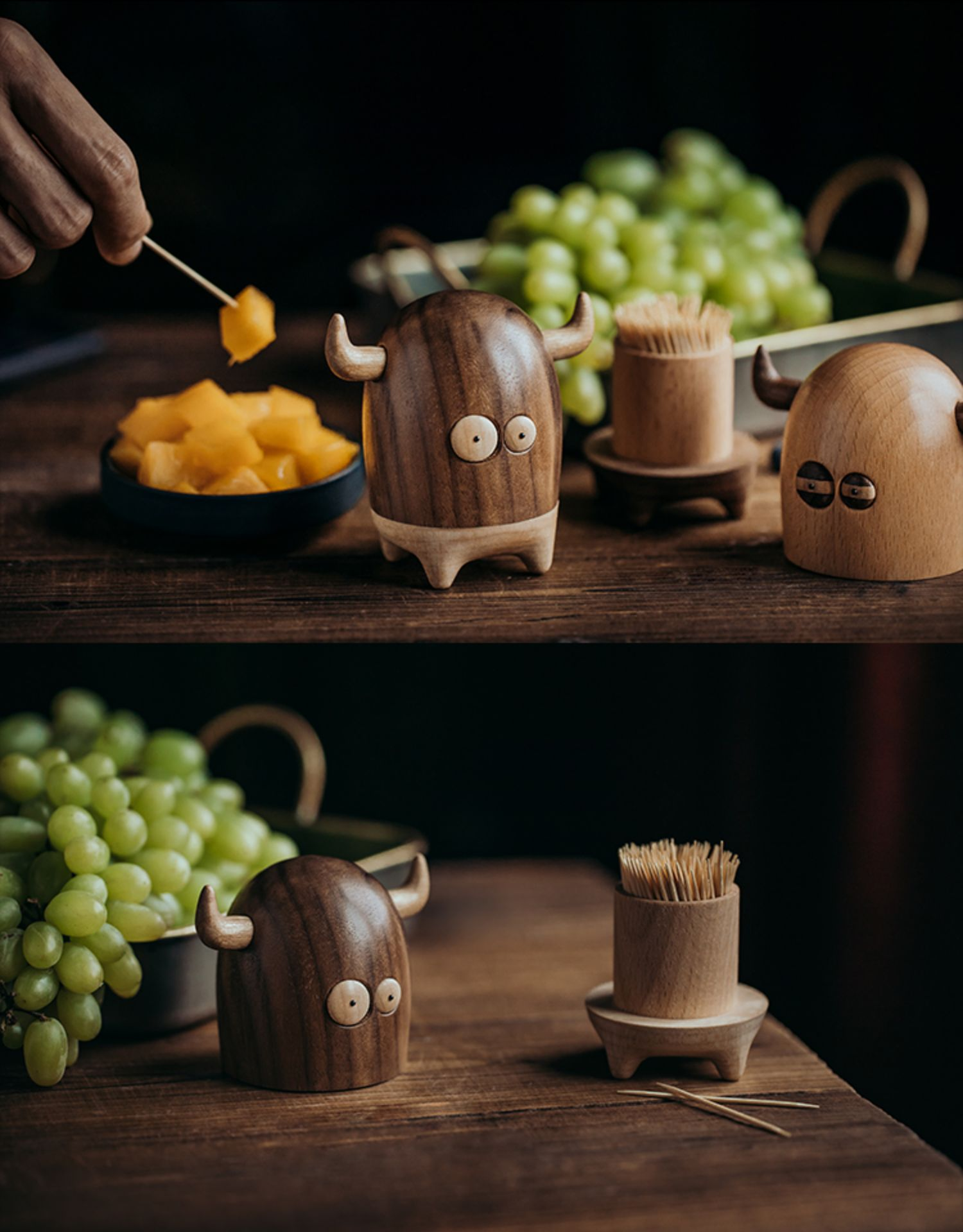 Little Monster Toothpick Holder Wooden handmade ornaments
