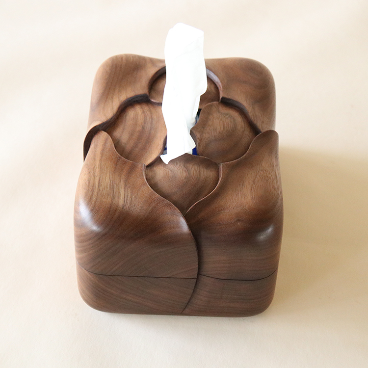 Caja de pañuelos con forma de flor, cubierta de madera tallada a mano, decoración del hogar