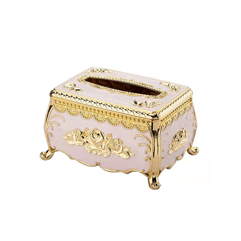 Caja de pañuelos grabada estilo europeo con borde dorado o plateado