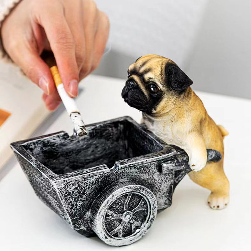 Cenicero de resina creativo con forma de carrito de perro
