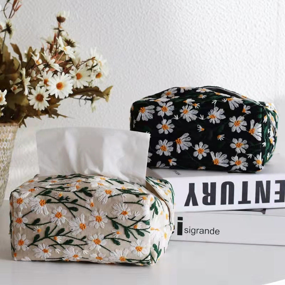 Caja de pañuelos de tela con margaritas japonesas