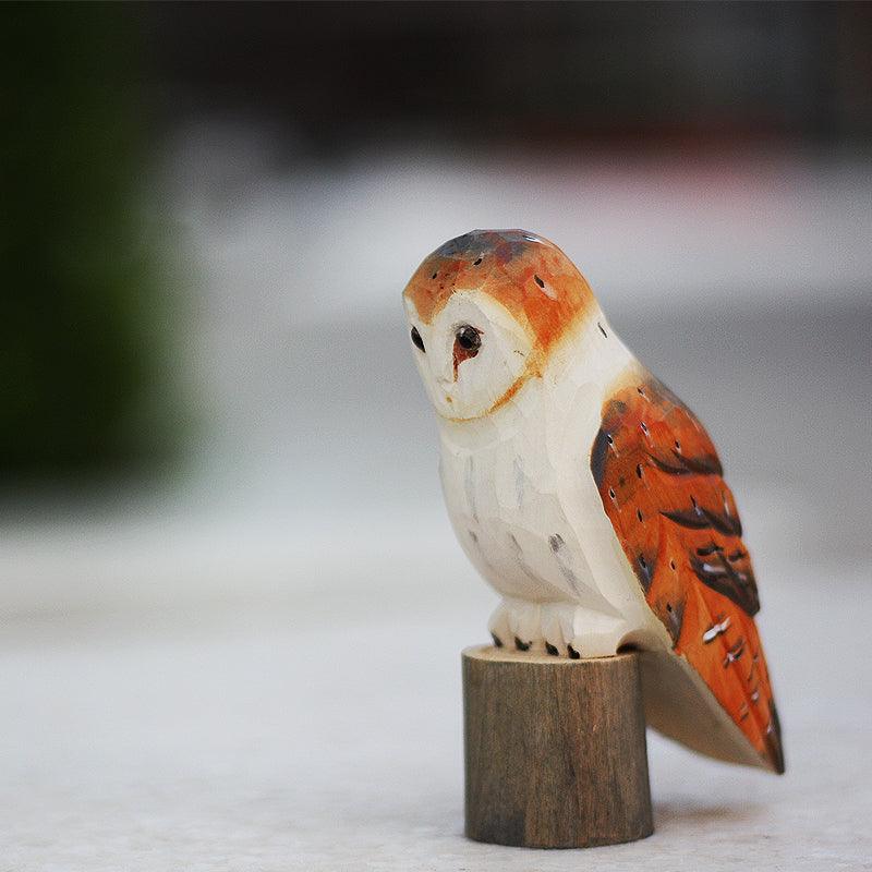 Owl Figurines Hand Carved Painted Wooden