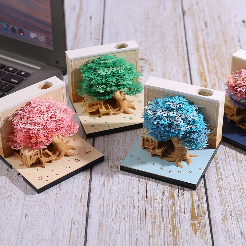 Memo Pad 3D Strappabile A Forma Di Casa Dell'Albero - 200 Fogli Rosa, Con Scatola Acrilica, Ideale Per Appunti E Decorazione