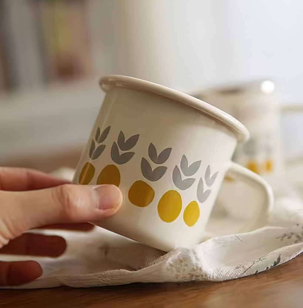 Taza de café de estilo rústico retro con esmalte engrosado, taza de té de 350 ml