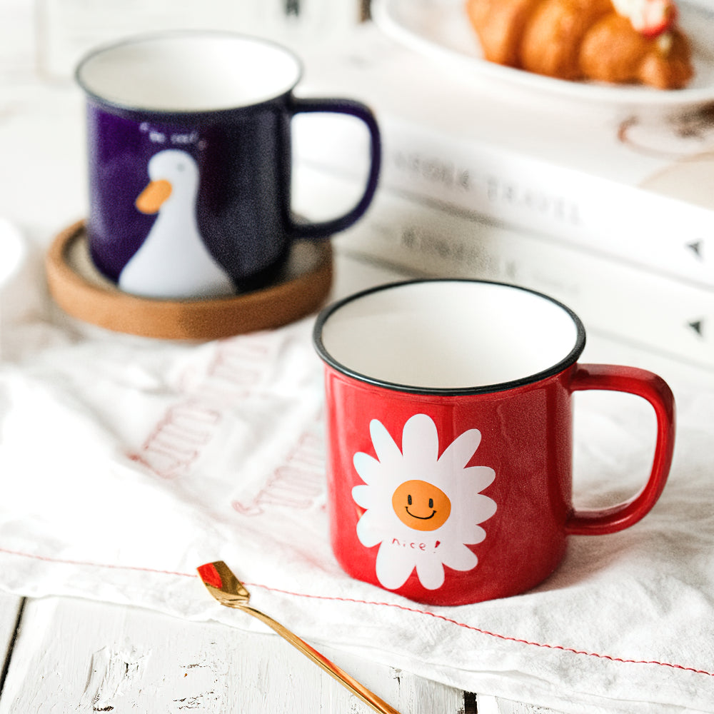 Taza de porcelana ultra dura con dibujo de pato girasol europeo 400 ml