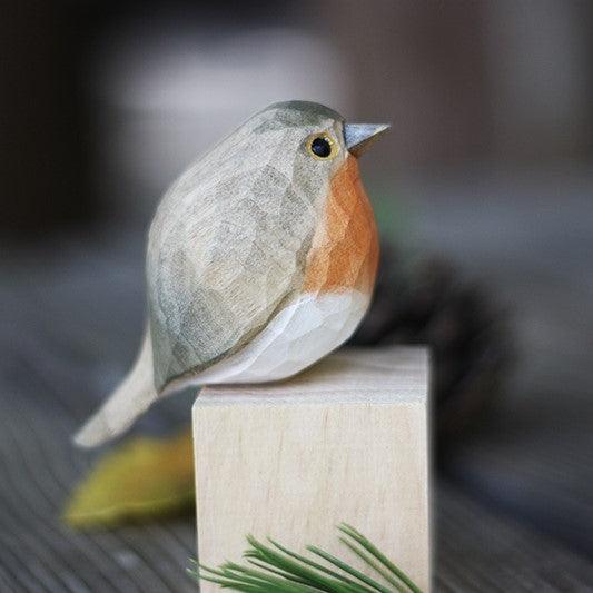 Robin Bird Figurines Hand Carved Painted Wooden