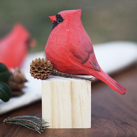 Northern Cardinal Bird Figurines Hand Carved Painted Wooden