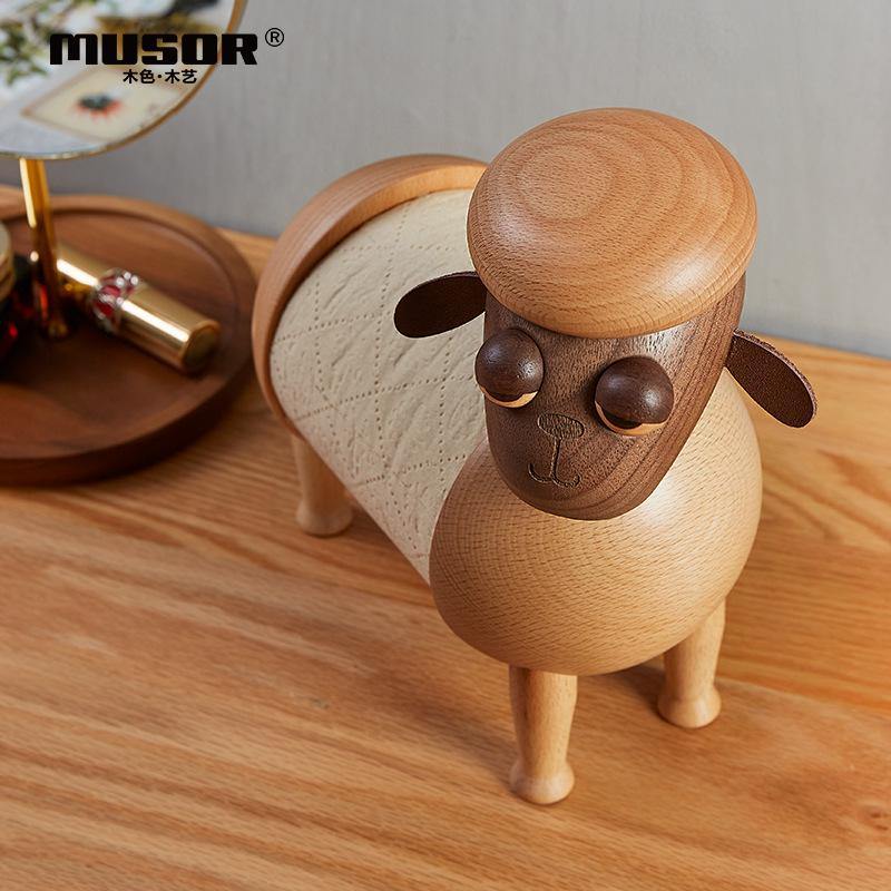 Little Sheep Tissue HolderWooden Handmade Home Decoration
