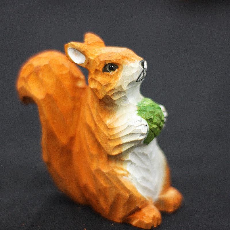 Squirrel Figurines II Hand Carved Painted Wooden