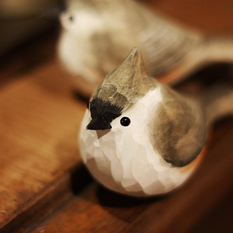 Tufted Titmouse Figurines Hand Carved Painted Wooden