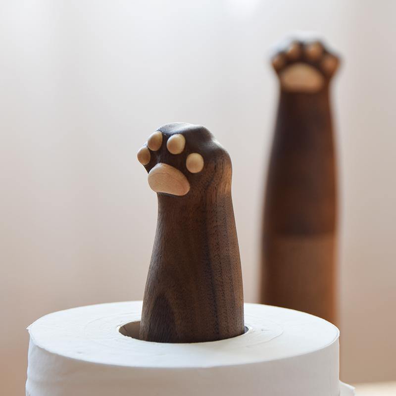 ティッシュホルダー猫の足木製の手彫りの装飾