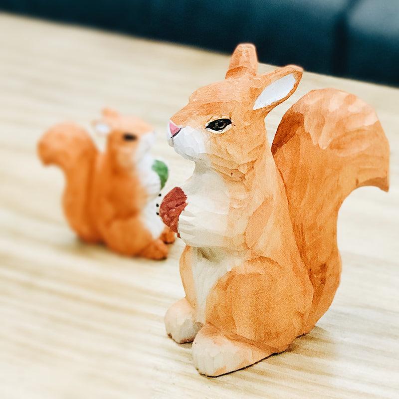 Squirrel Figurines II Hand Carved Painted Wooden