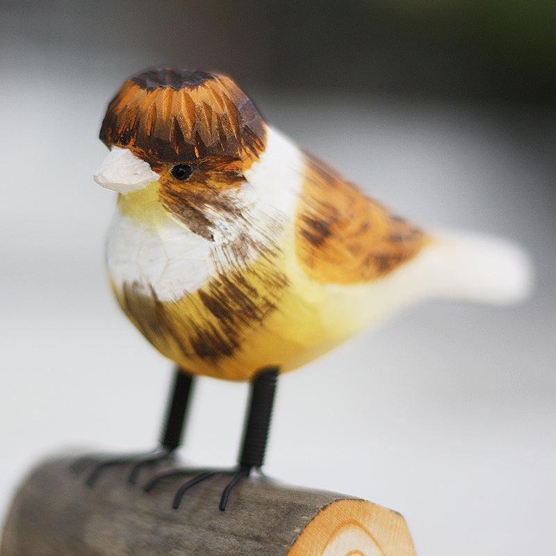 Crested Canaries Bird Figurines Hand Carved Painted Wooden