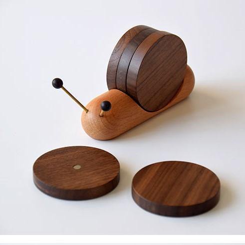 Juego de posavasos de caracol Productos de decoración para el hogar hechos a mano de madera
