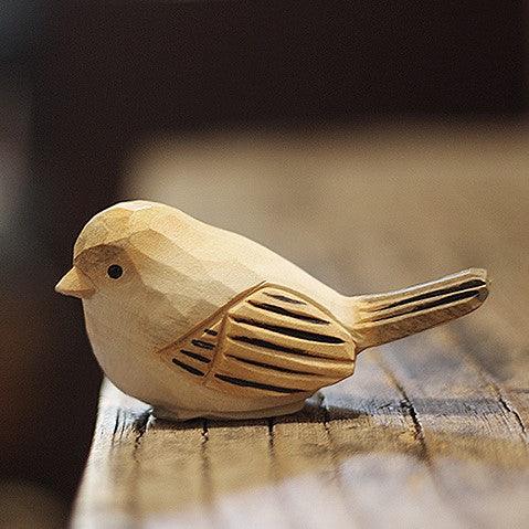 Chubby Bird Figurines Hand Carved Painted Wooden