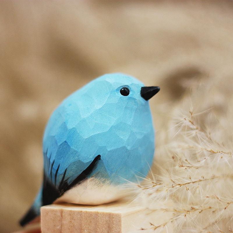 Chubby Bird Figurines Hand Carved Painted Wooden