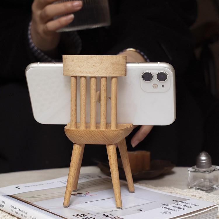 Soporte de teléfono para silla y banco hecho a mano de madera