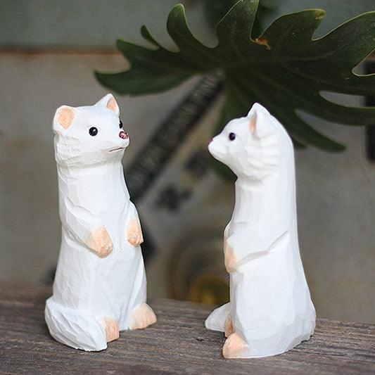 Stoat Figurines Hand Carved Painted Wooden