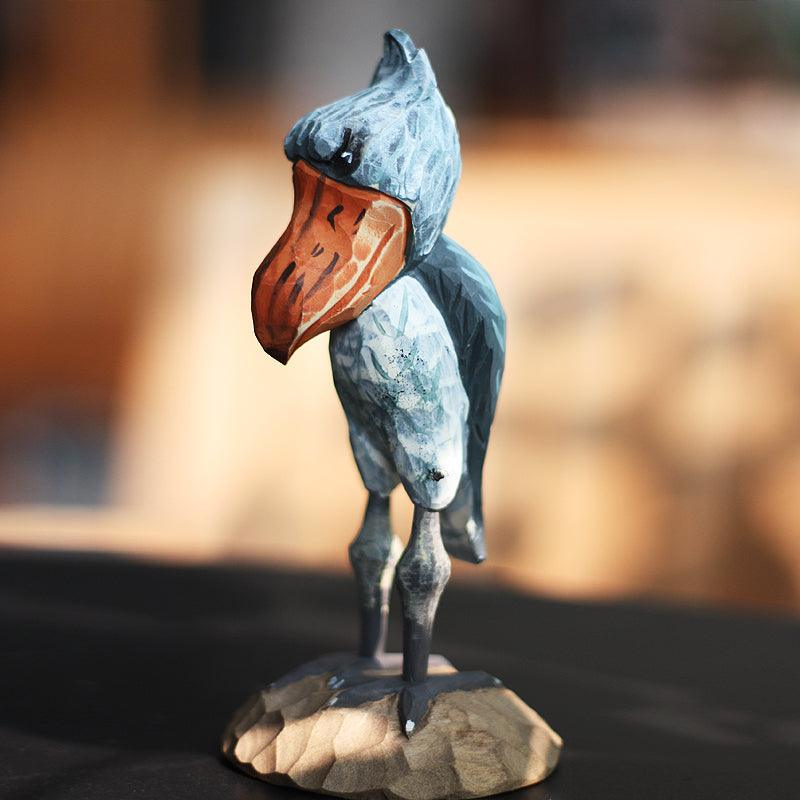 Figuras de pájaro Shoebill talladas a mano de madera pintada
