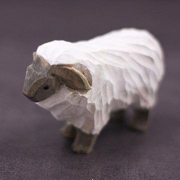 Sheep Figurines Hand Carved Painted Wooden - Lazylifeshop