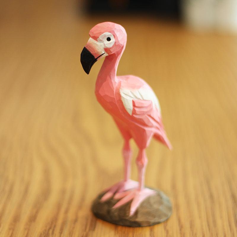フラミンゴの鳥の置物手彫り塗装木製