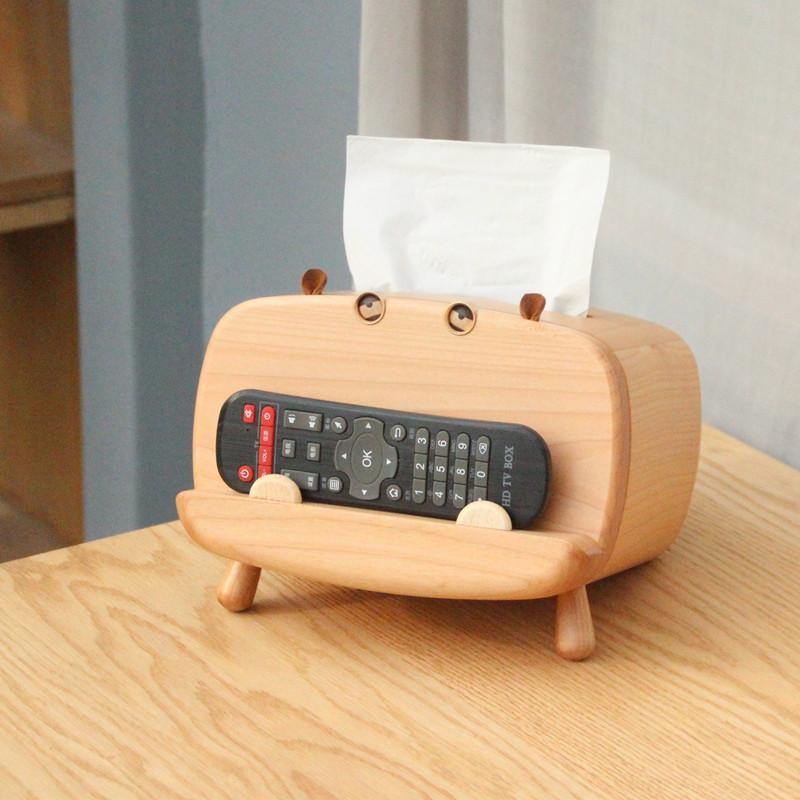 Funda para caja de pañuelos con soporte para teléfono Decoración de hipopótamo hecha a mano de madera