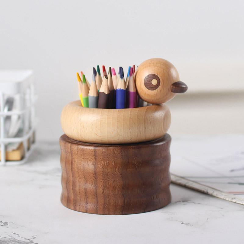 Duck Pen Holder Wooden Handmade Desk Decor