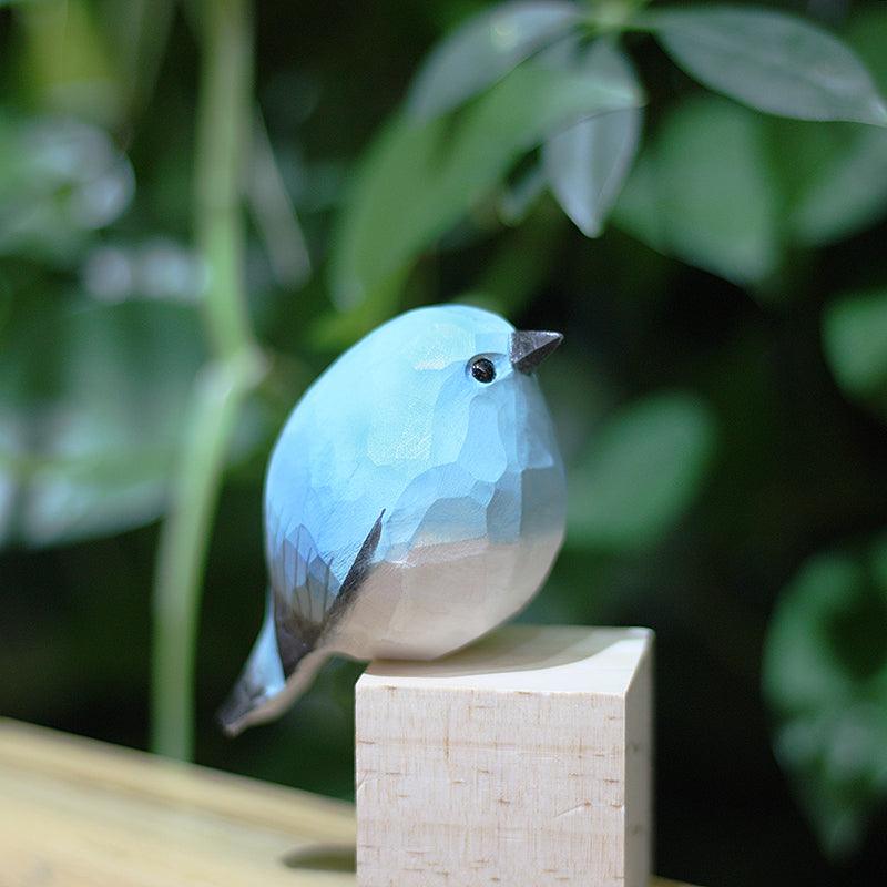 Figuritas de pájaro azul de montaña de segunda generación talladas a mano de madera pintada