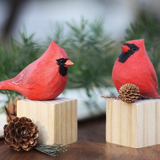 Northern Cardinal Bird Figurines Hand Carved Painted Wooden