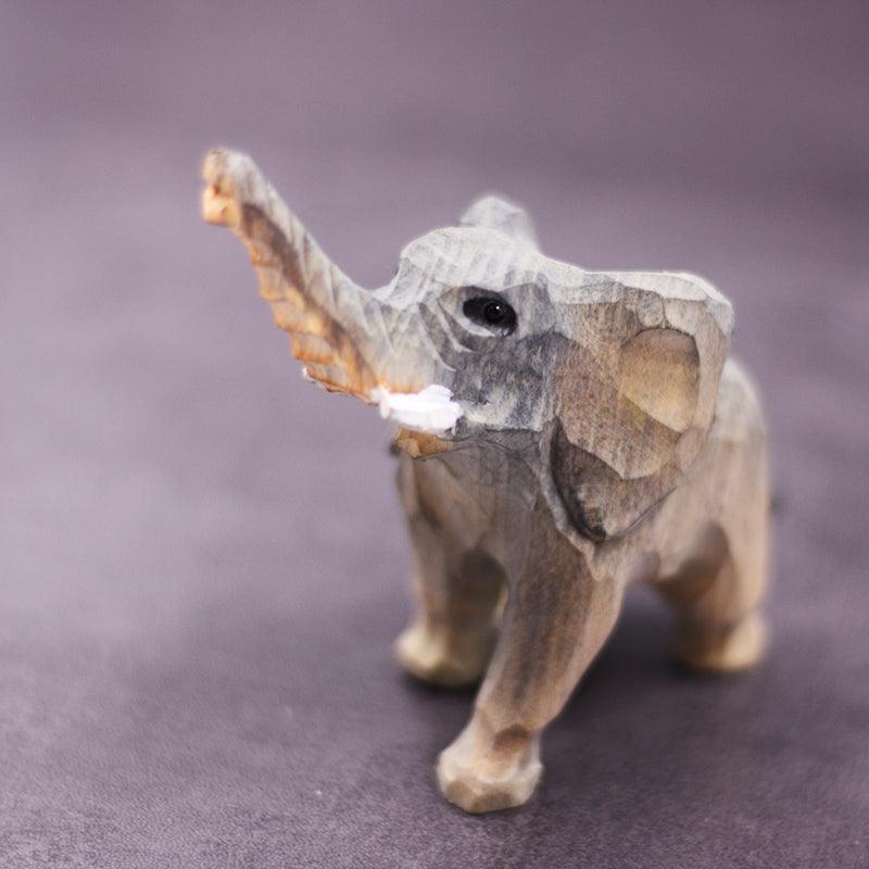 Elephant Figurines Hand Carved Painted Wooden