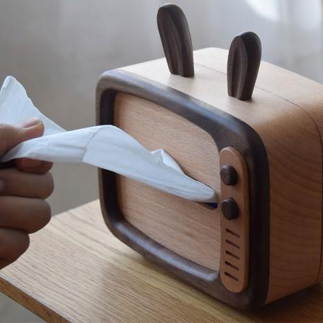Retro TV caja de pañuelos cubierta de madera hecha a mano conejo decoración del hogar