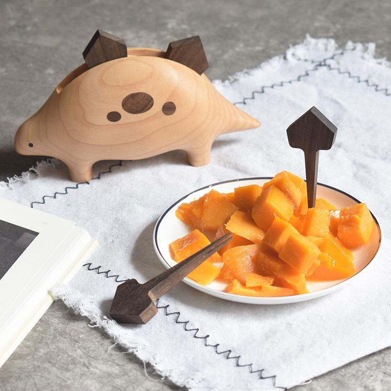 劍龍水果叉手工木製甜點叉餐桌裝飾