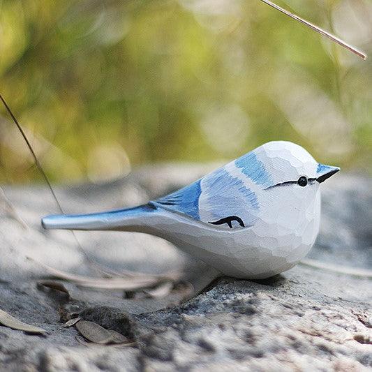 Azure tit Bird Figurines Hand Carved Painted Wooden
