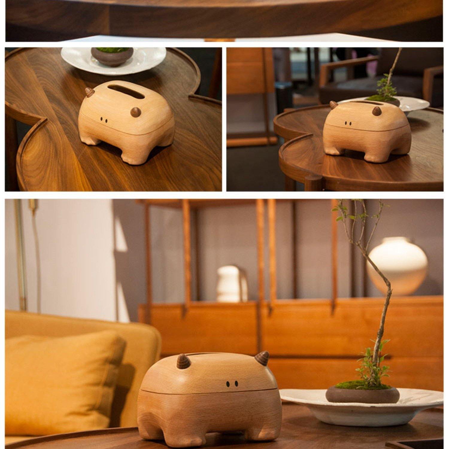 ティッシュボックスカバービッグホーンモンスター手作り木製ティッシュホルダー