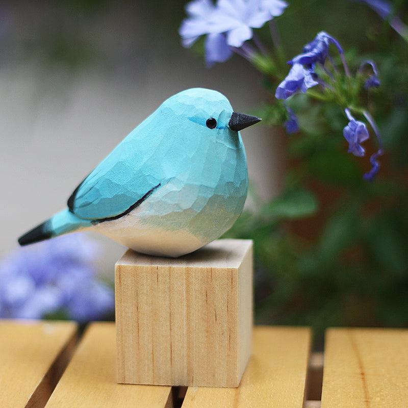 Estatua de pájaro azul de montaña de 1ª generación tallada a mano tallada en madera pintada