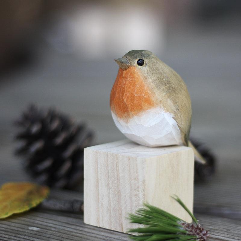 Robin Bird Figurines Hand Carved Painted Wooden