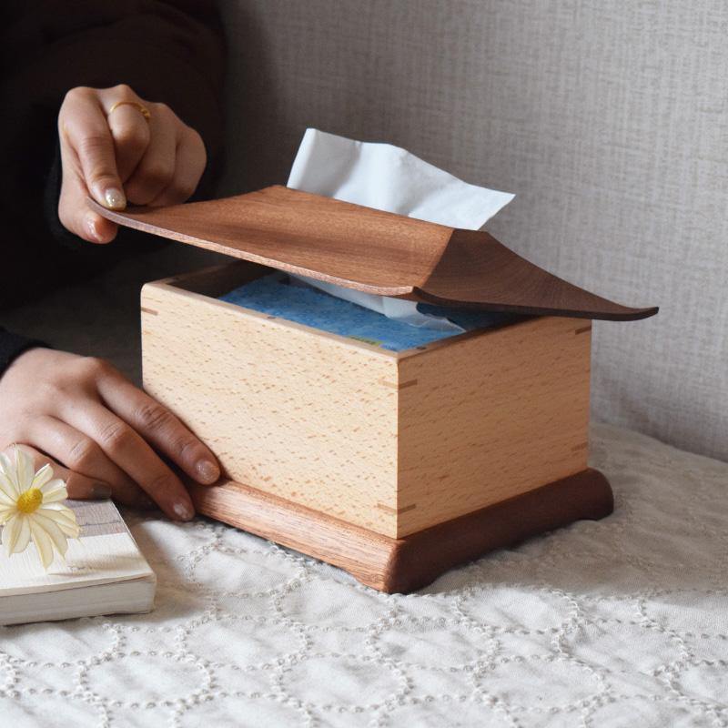 Caja de pañuelos de decoración de casa retro Cubierta de madera hecha a mano